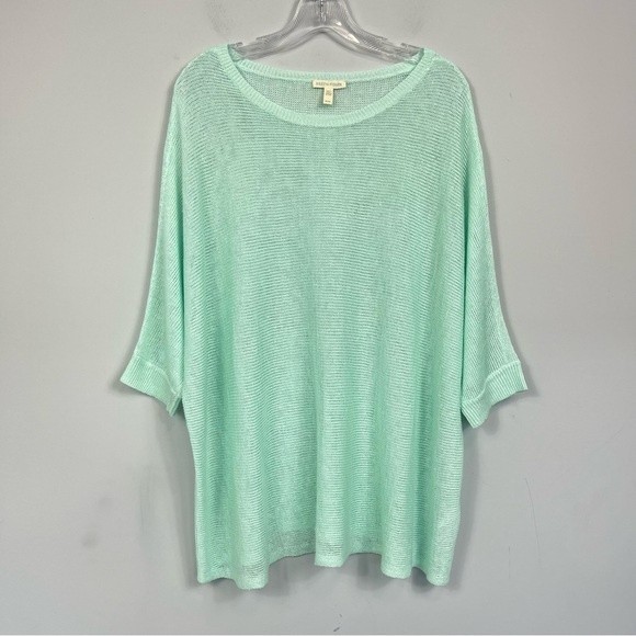 Eileen Fisher Organic Linen Open Knit Top M Boxy Slouchy Dolman Sleeve Sweeter - Picture 8 of 15